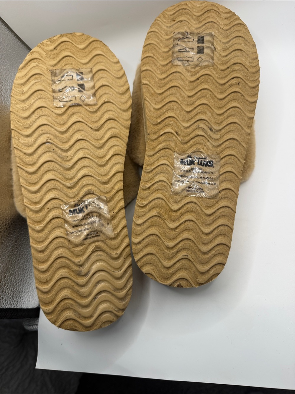 Muk Luks Plush Faux-Fur Slide Slippers in Tan - Picture 9 of 10